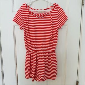 btween Striped Bright Coral and White Romper/Shorts